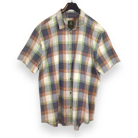 PRANA Benton Plaid Short Sleeve Button Up Men's Shirt size XXL - Picture 1 of 4
